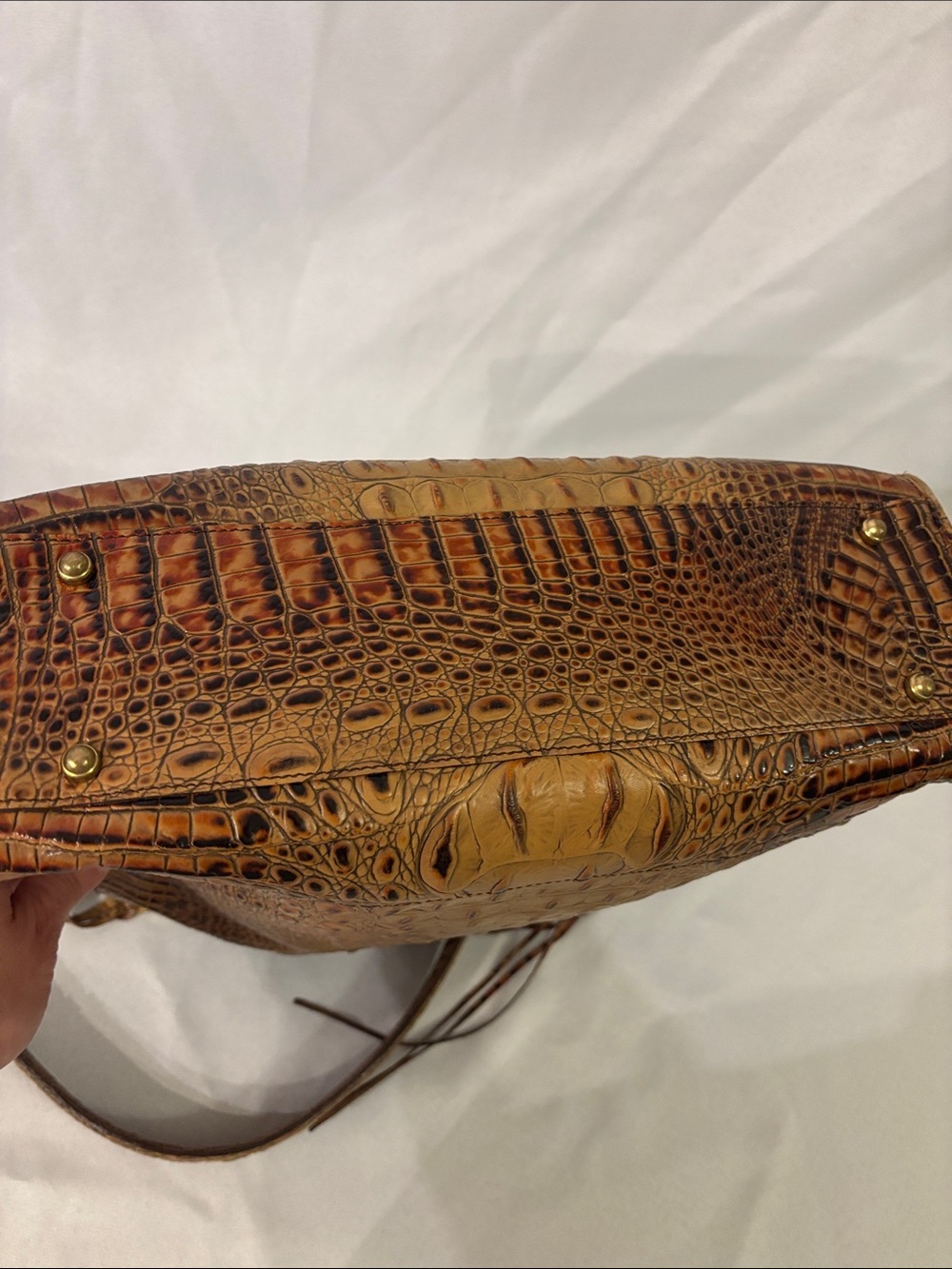 Brahmin Cognac Croc-Embossed Shoulder Bag with Tassel Detail - Picture 7 of 7